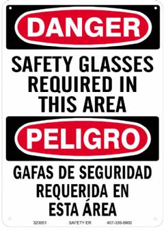 Danger Safety Glasses Required 10x14