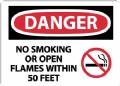 Danger No Smoking Or Open Flames Sign 10X14"