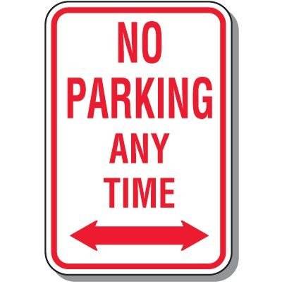 No Parking Any Time Arrow Sign