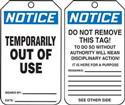 Notice Temporarily Out Of Use Tag - 5 Pk