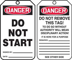 Danger Do Not Start Tag - 5/pk